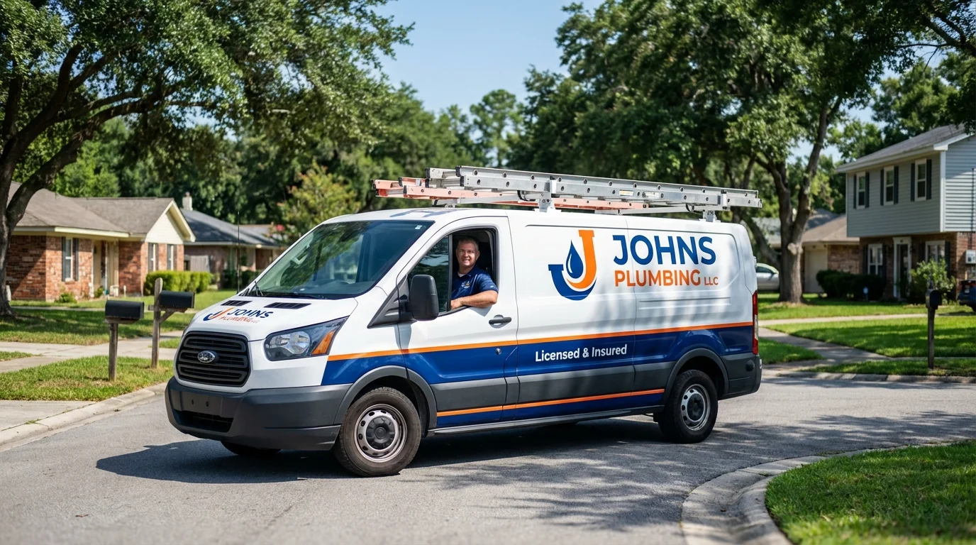 Johns Plumbing LLC service van in Jewett City, CT
