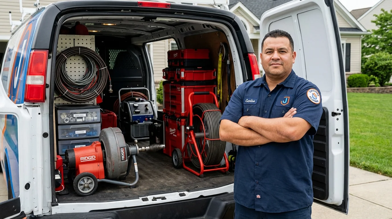 Professional drain cleaning equipment and Johns Plumbing LLC plumber in Jewett City