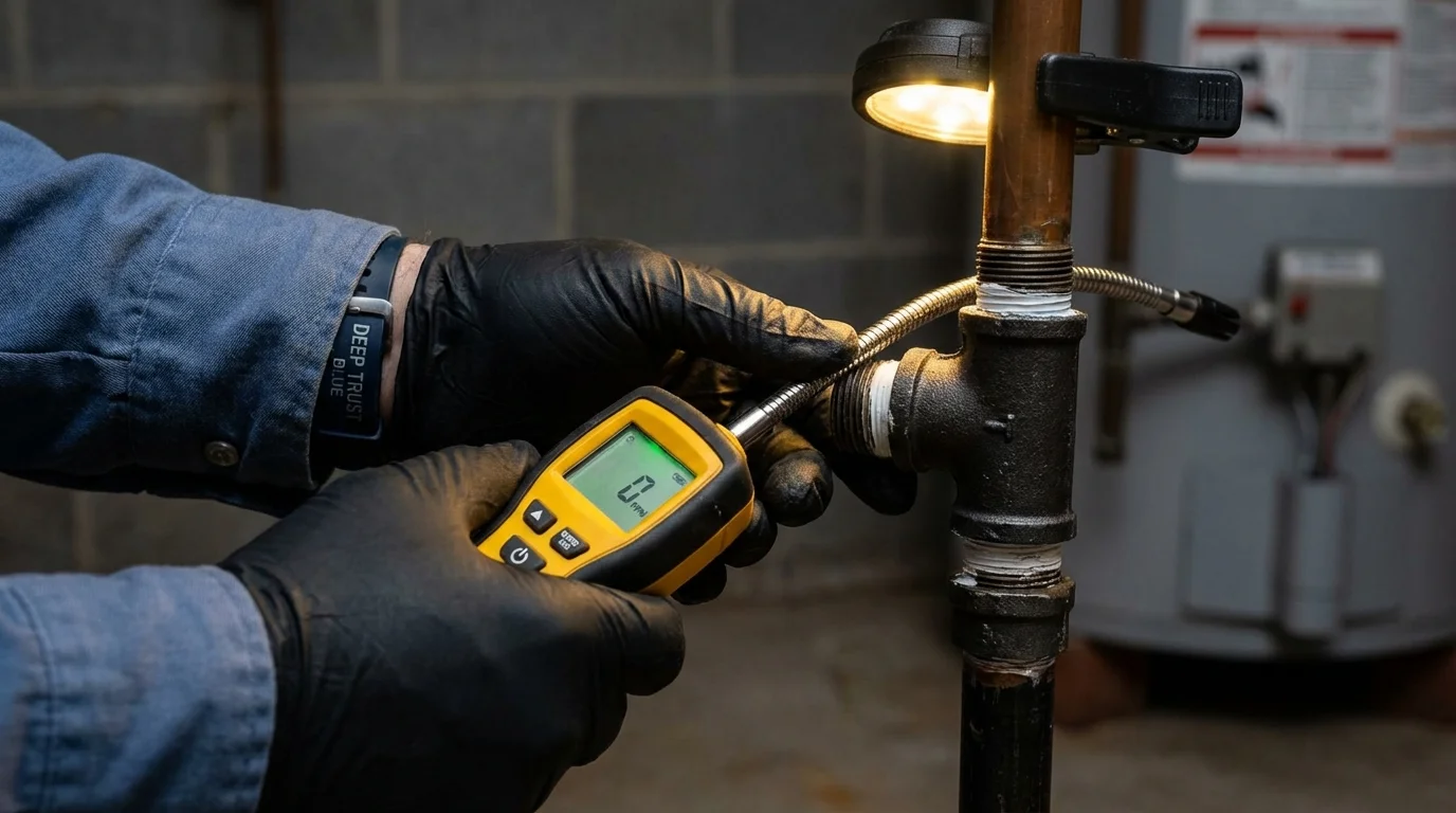 Gas leak detection with electronic sniffer by Johns Plumbing LLC in Jewett City