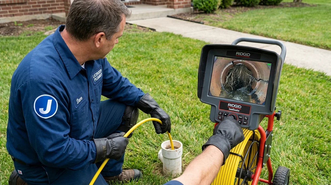 Sewer camera inspection being performed by Johns Plumbing LLC in Jewett City